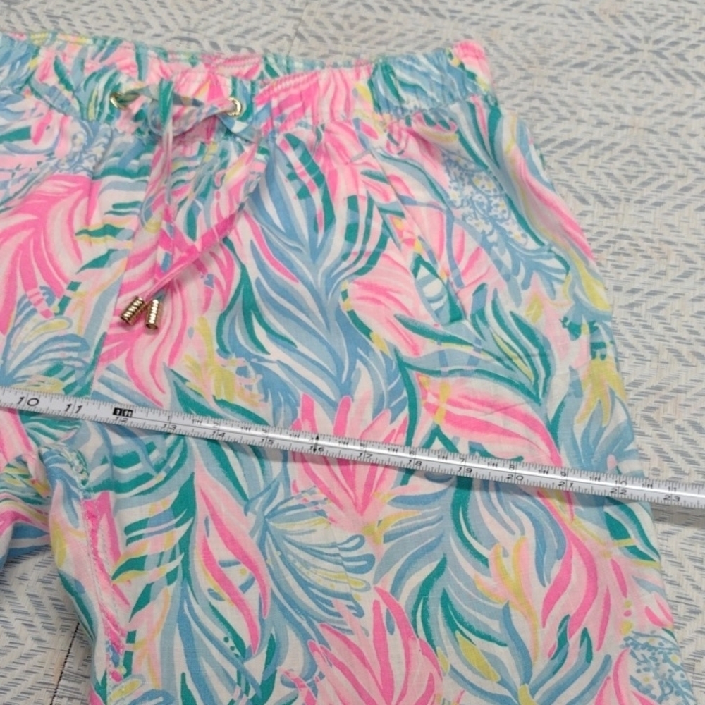 Lilly Pulitzer 100% linen Pink and Blue Tropical Pants - Picture 9 of 16
